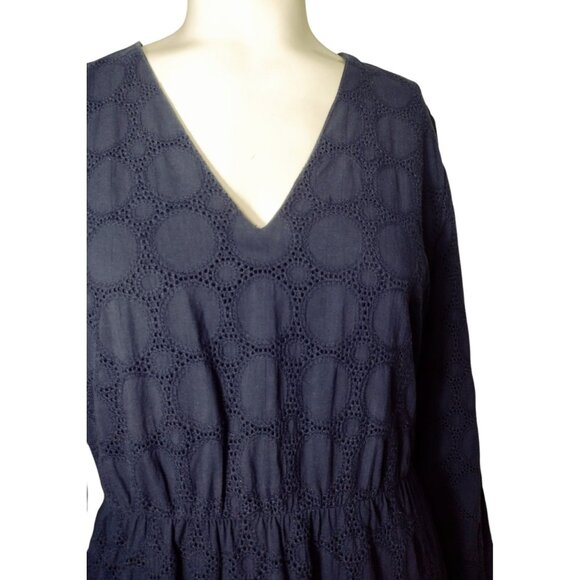 J Crew Crochet Lace Overlay Cotton Dress Size 6 Navy Career Boho READ - Picture 2 of 9